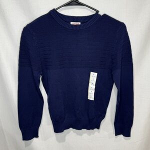 NWT Cat & Jack Sweater Boys Size S 6/7 Navy Blue Crewneck Ribbed Knit Casual